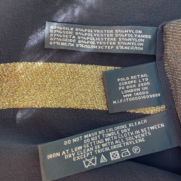 Ralph Lauren Black Label Gold Metallic Striped Sheer Silk Couture Blouse Shirt - Picture 8 of 8